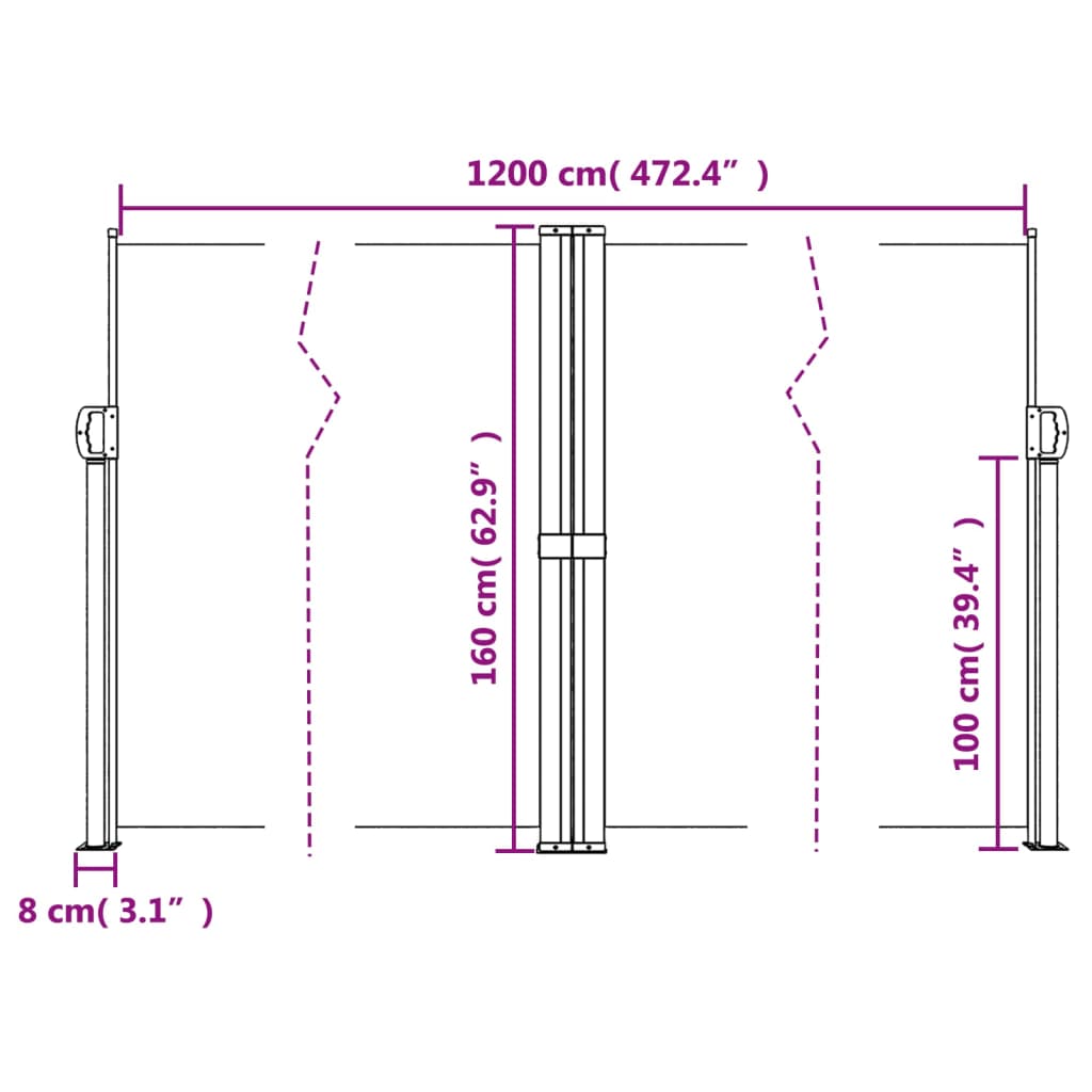 Bočna tenda na uvlačenje smeđa 160 x 1200 cm