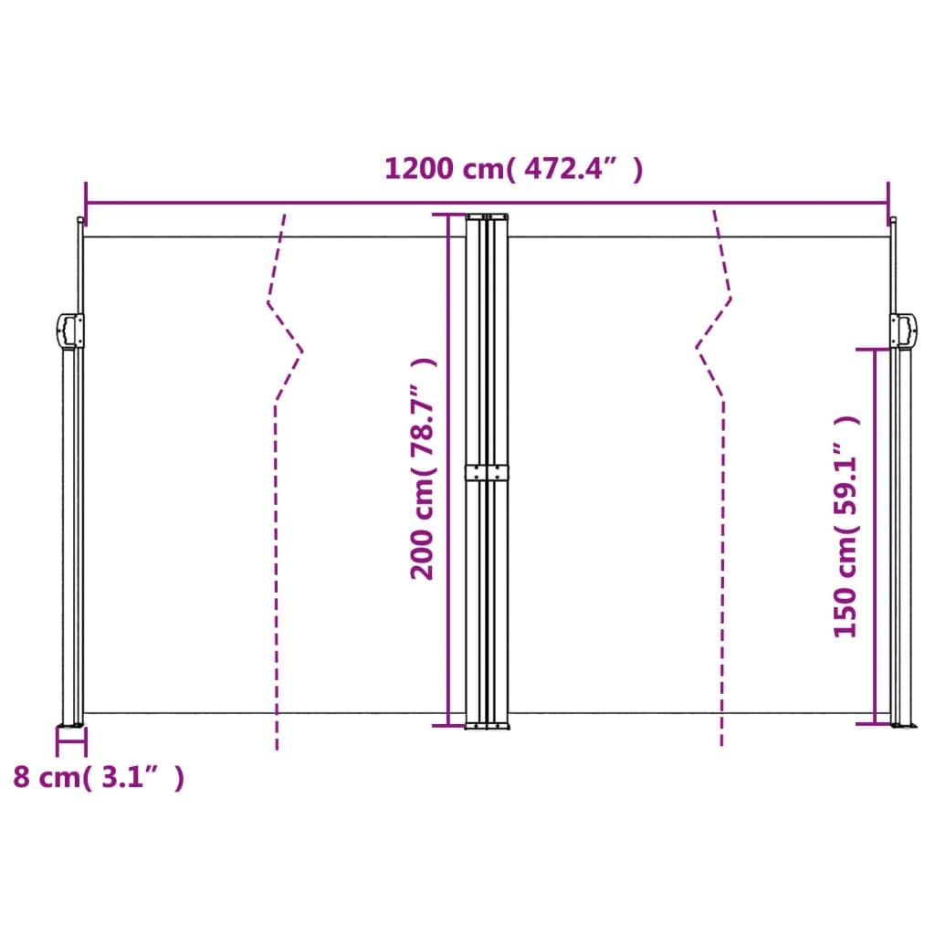 Bočna tenda na uvlačenje smeđa 200 x 1200 cm