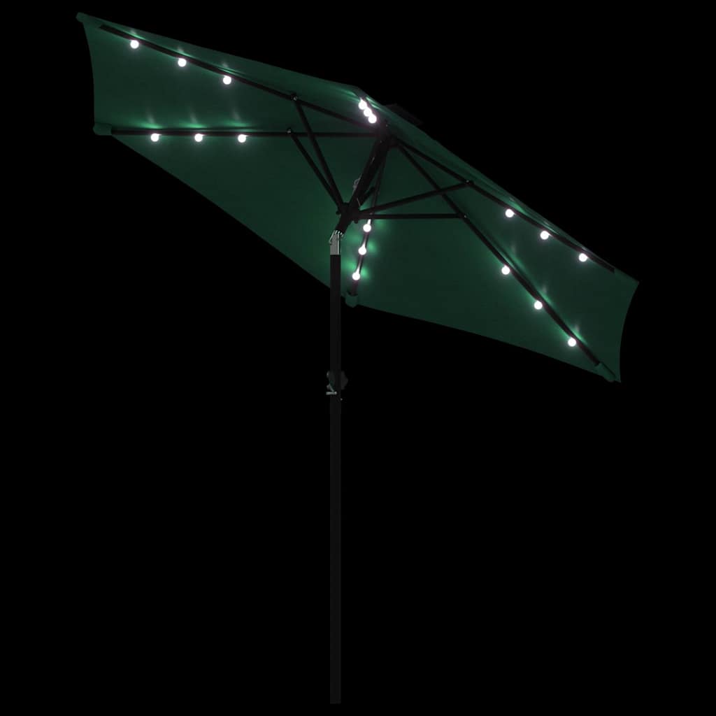 Vrtni suncobran s čeličnom šipkom LED zeleni 225 x 225 x 212 cm
