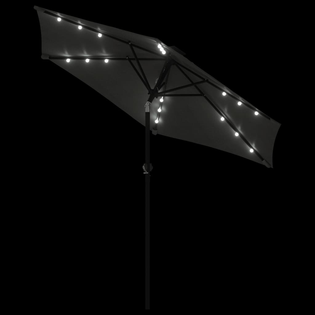 Vrtni suncobran s čeličnom šipkom LED antracit 225x225x212 cm