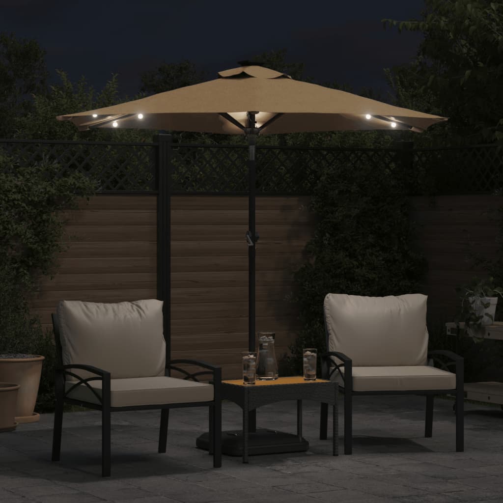 Vrtni suncobran s čeličnom šipkom LED smeđesivi 225x225x212 cm