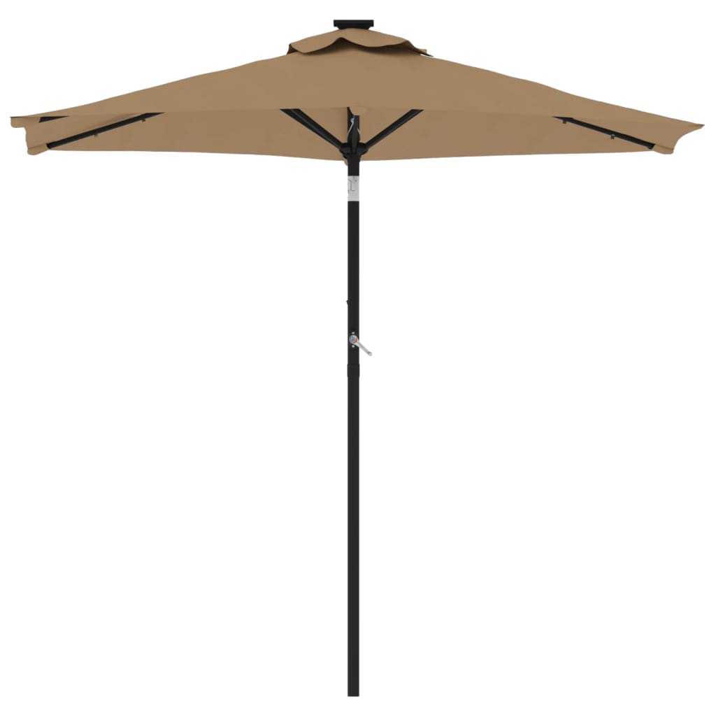 Vrtni suncobran s čeličnom šipkom LED smeđesivi 225x225x212 cm