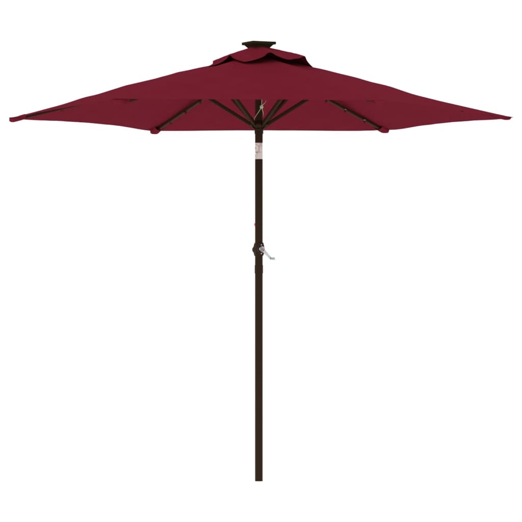 Vrtni suncobran s čeličnom šipkom LED bordo 225 x 225 x 212 cm