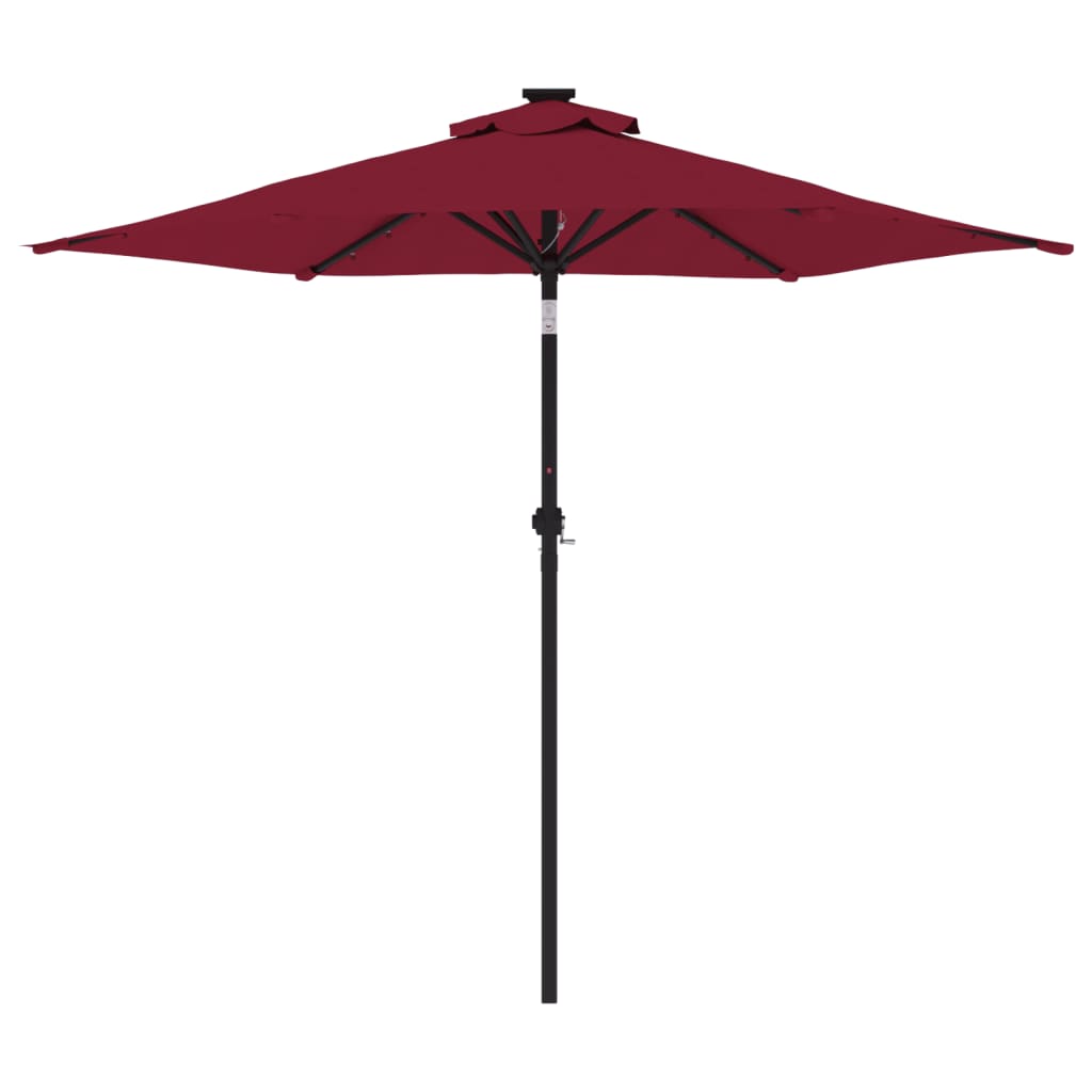Vrtni suncobran s čeličnom šipkom LED bordo 225 x 225 x 212 cm
