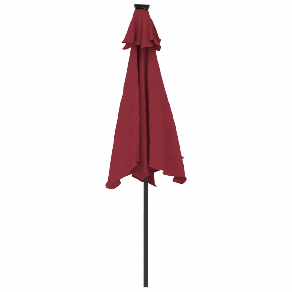 Vrtni suncobran s čeličnom šipkom LED bordo 225 x 225 x 212 cm