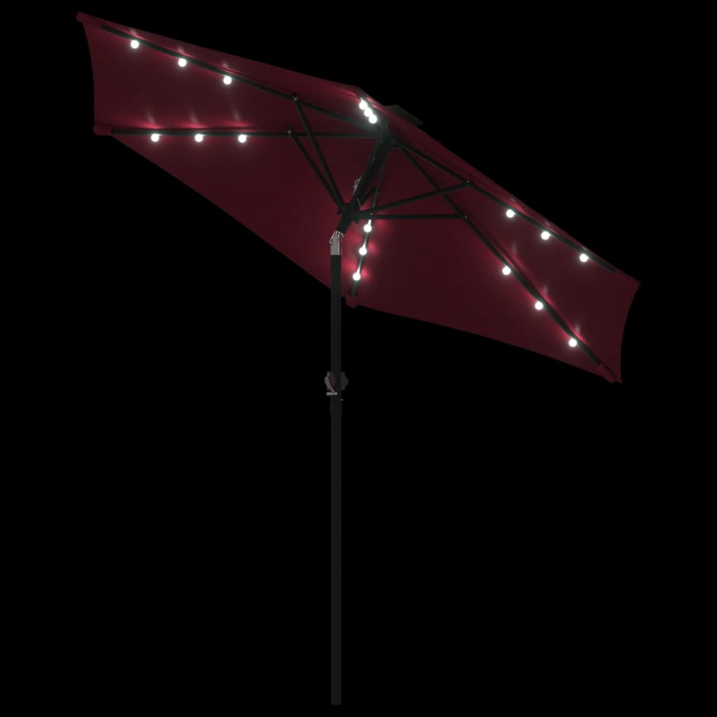 Vrtni suncobran s čeličnom šipkom LED bordo 225 x 225 x 212 cm