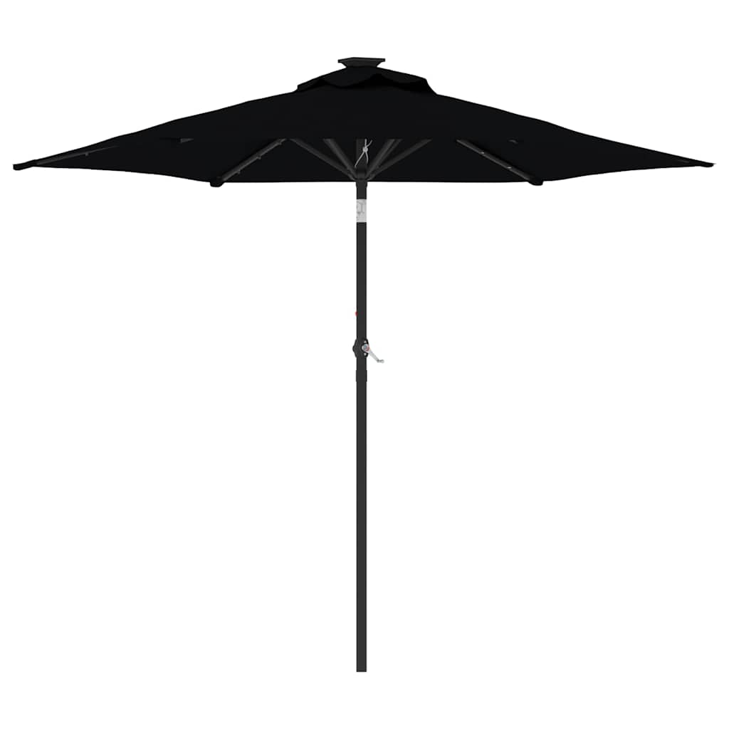 Vrtni suncobran s čeličnom šipkom LED crni 225 x 225 x 212 cm