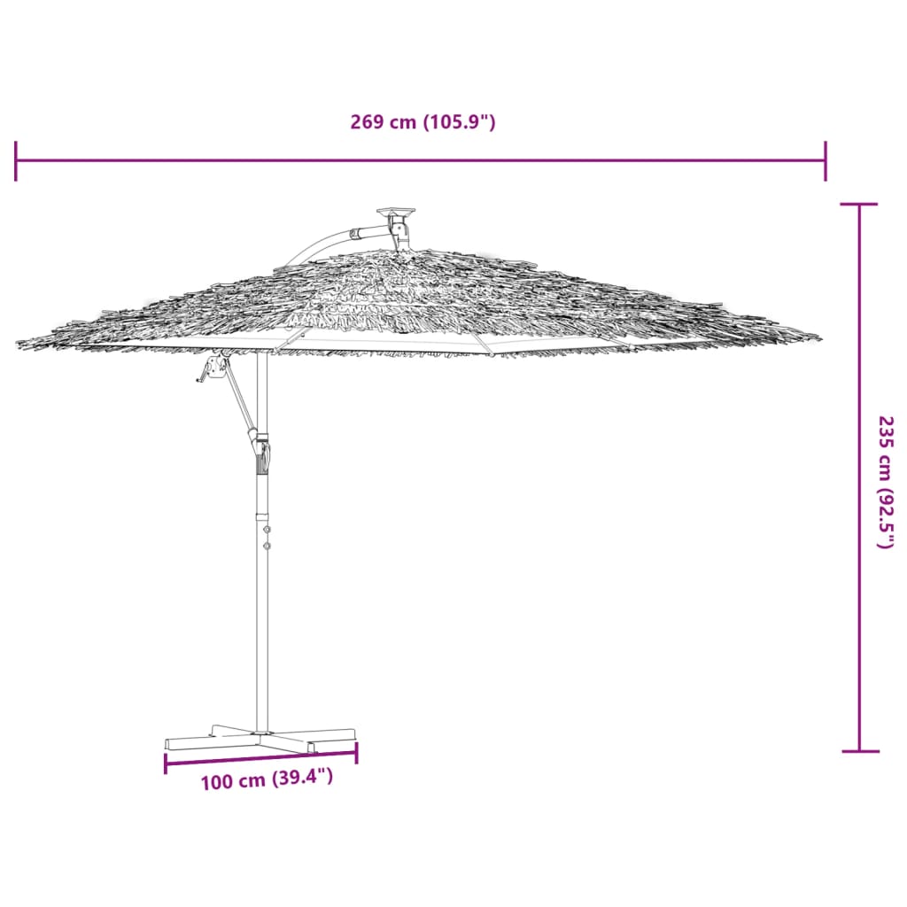 Vrtni suncobran LED s čeličnom šipkom smeđi 269x269x235 cm
