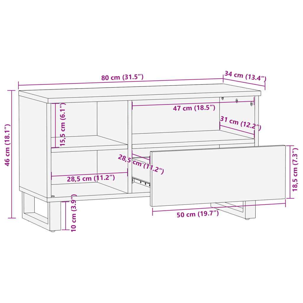 TV ormarić 80 x 34 x 46 cm od masivnog drva manga