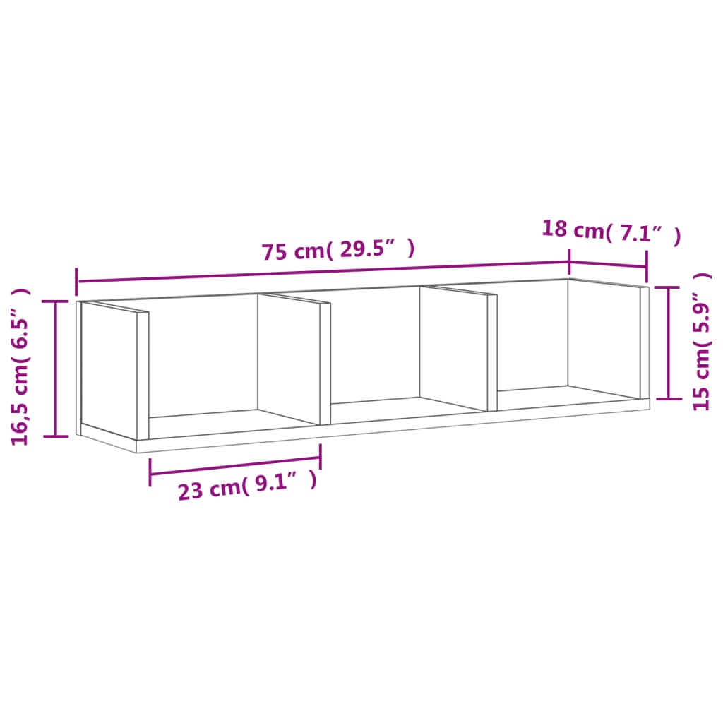 Zidni ormarići 2 kom siva sonome 75x18x16,5cm konstruirano drvo