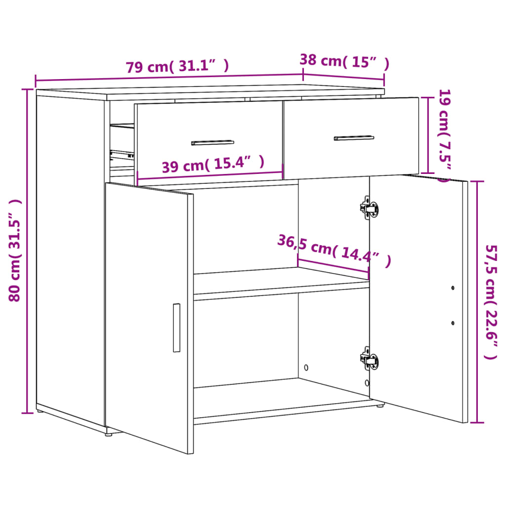 Komoda boja dimljenog hrasta 79x38x80 cm konstruirano drvo