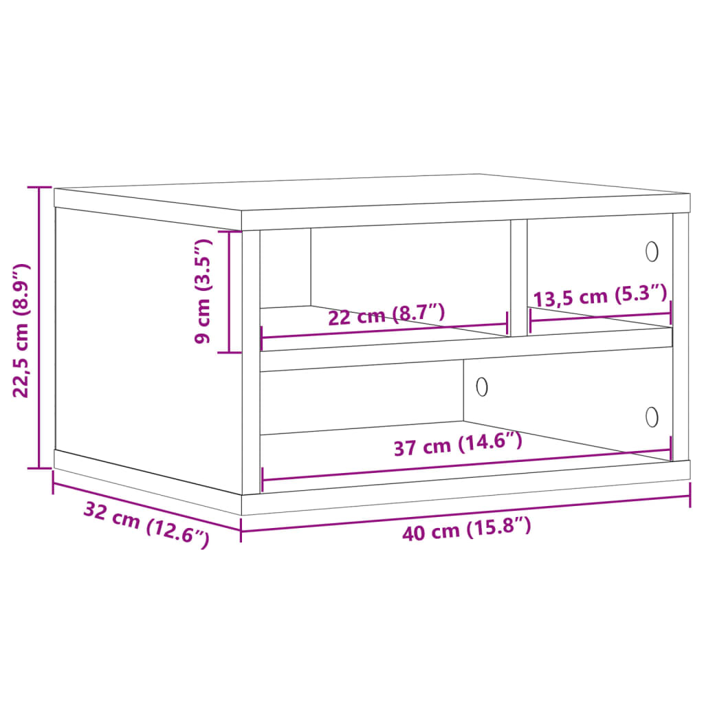 Stalak za pisač siva boja hrasta 40x32x22,5cm konstruirano drvo