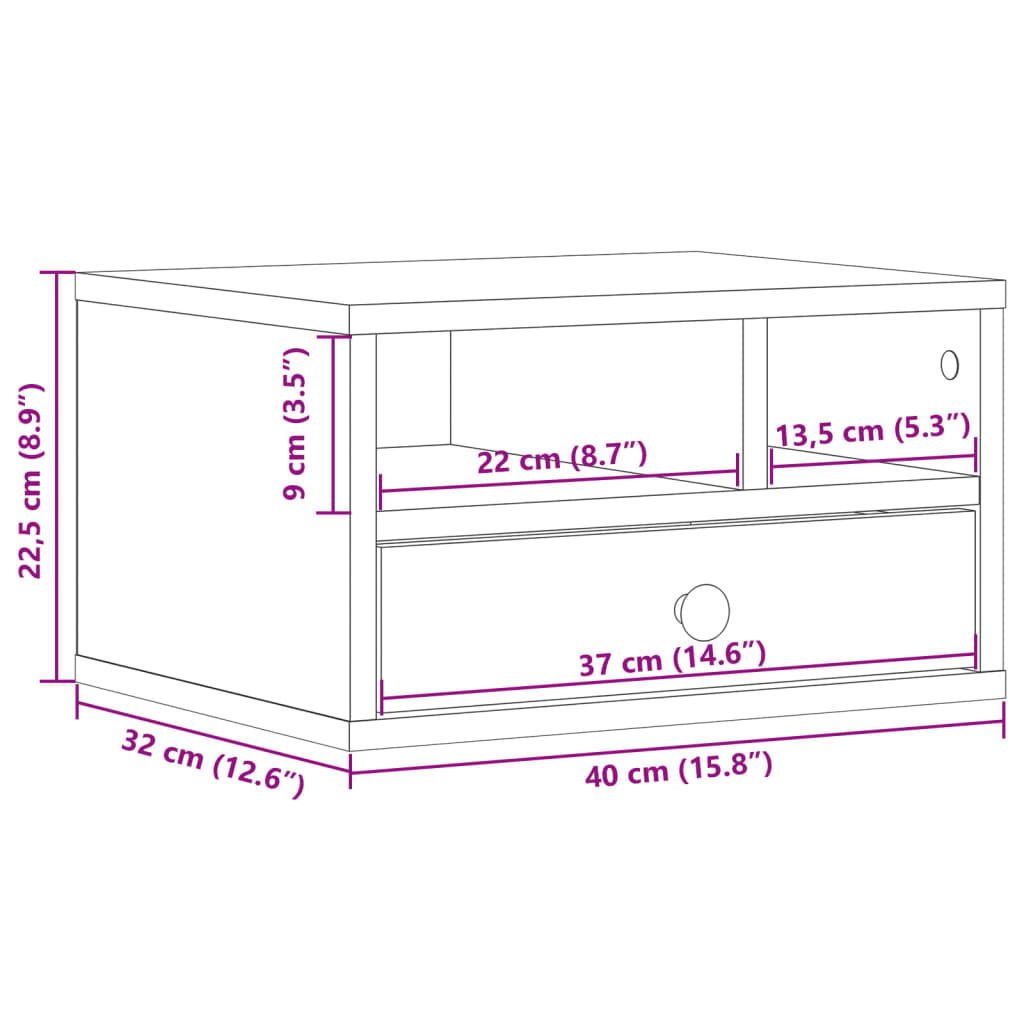 Stalak za pisač bijeli 40x32x22,5 cm od konstruiranog drva