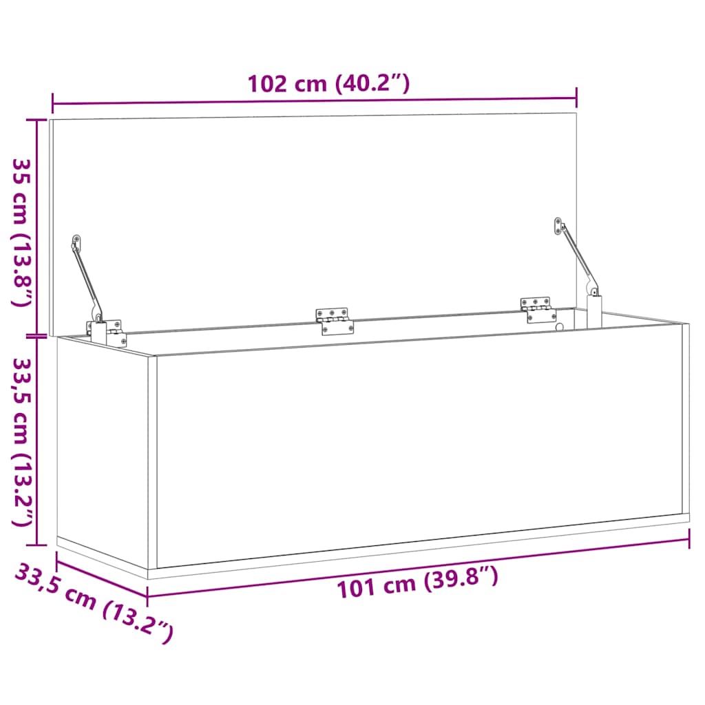Kutija za pohranu boja betona 102x35x35 cm konstruirano drvo