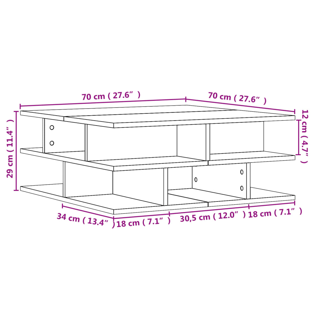 Stolić za kavu crni 70x70x29 cm od konstruiranog drva