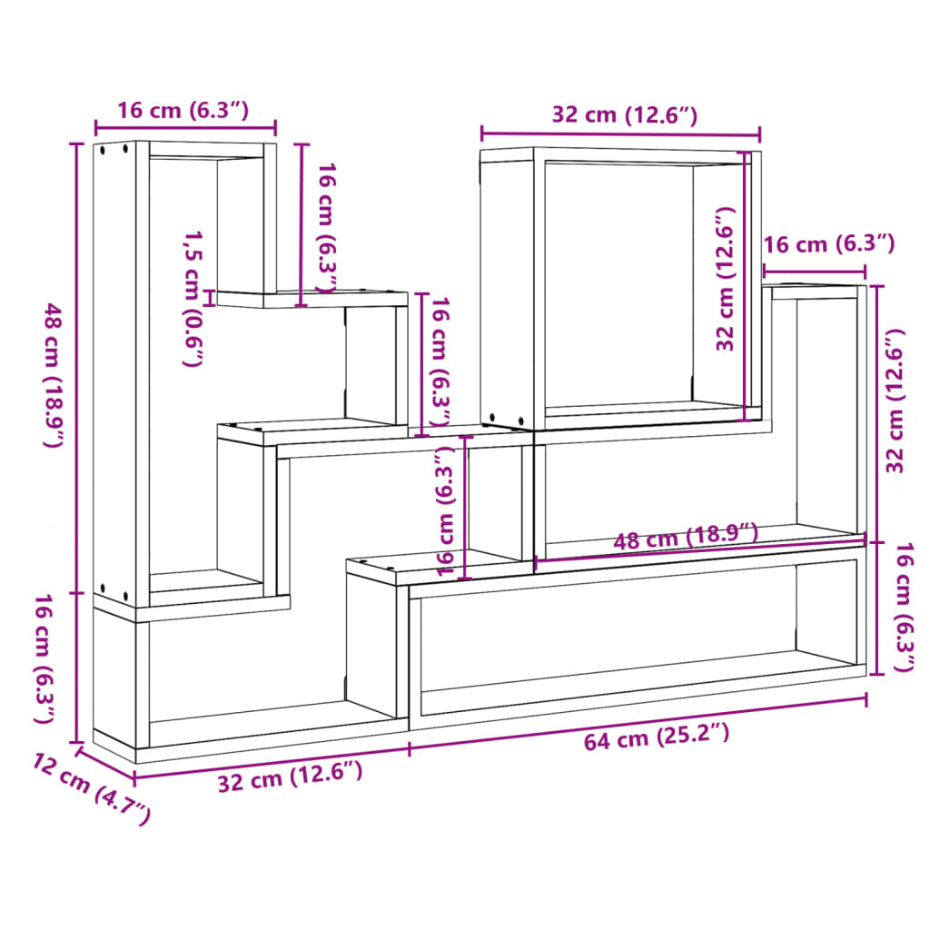 Zidna polica boja hrasta sonome 96x12x64 cm konstruirano drvo