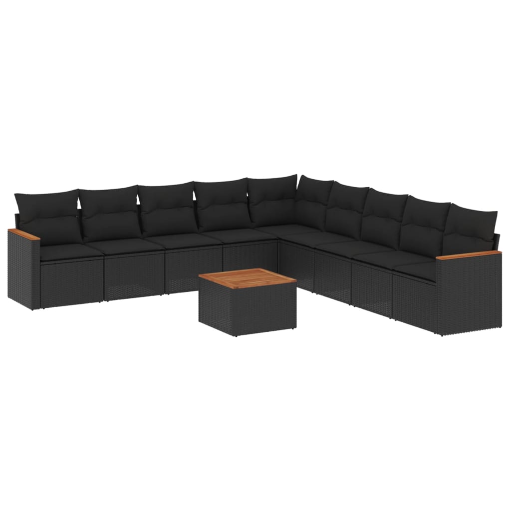 10-dijelni set vrtnih sofa s jastucima crni od poliratana Crna 62 x 62 x 69 cm