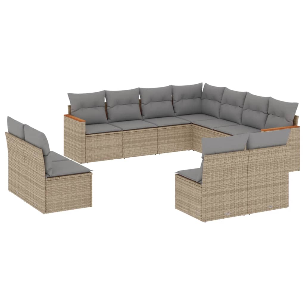 11-dijelni set vrtnih sofa s jastucima bež od poliratana
