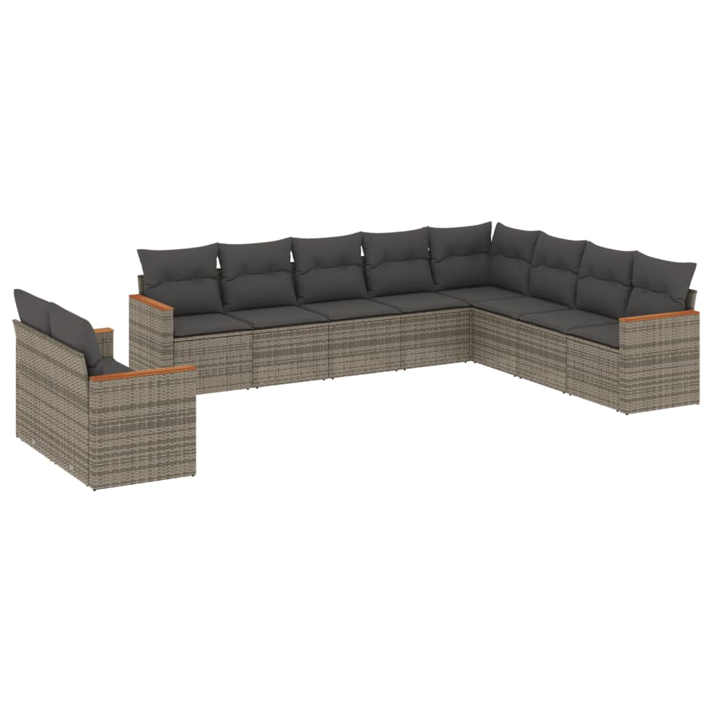 10-dijelni set vrtnih sofa od poliratana s jastucima sivi
