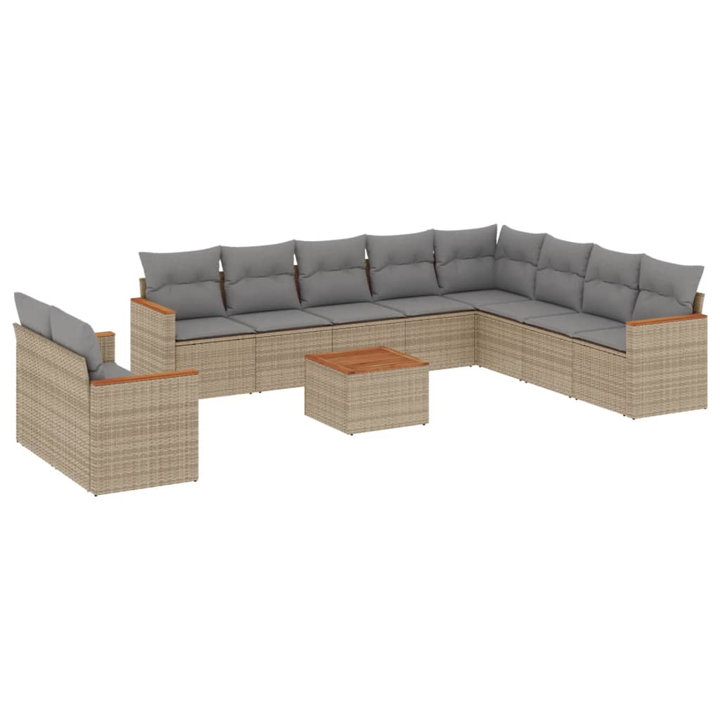 11-dijelni set vrtnih sofa s jastucima bež od poliratana