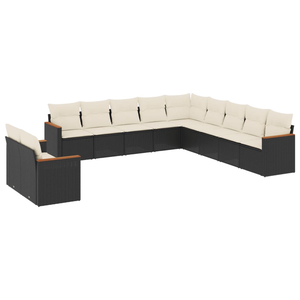 11-dijelni set vrtnih sofa od poliratana s jastucima crni