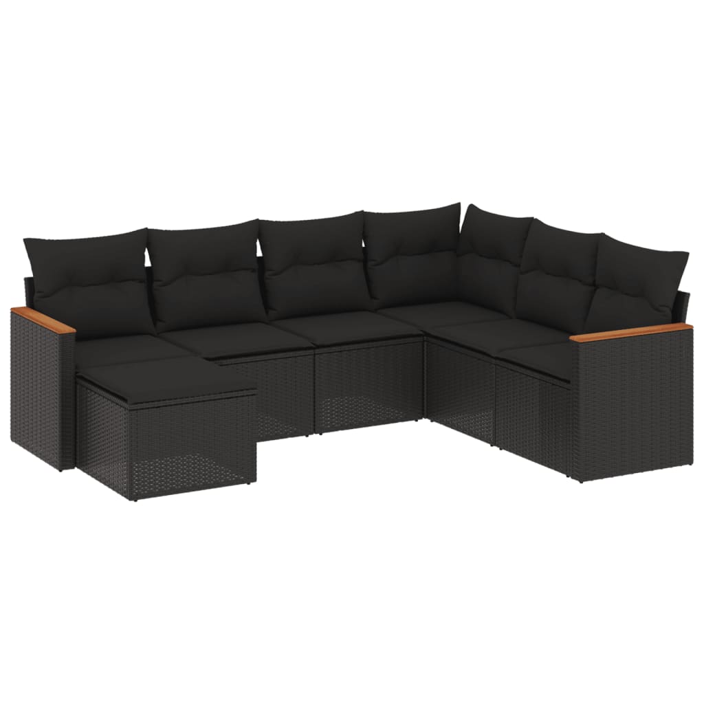 7-dijelni set vrtnih sofa od poliratana s jastucima crni