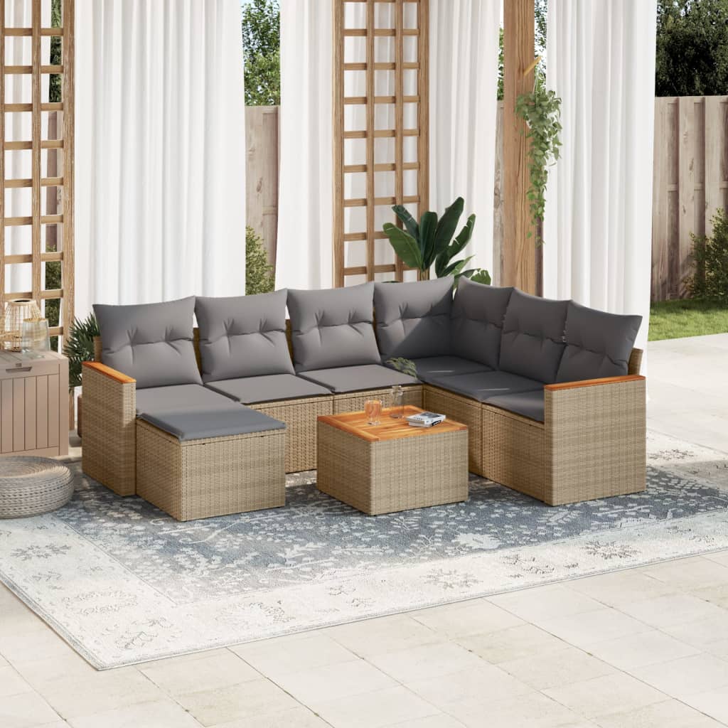 8-dijelni set vrtnih sofa s jastucima bež od poliratana