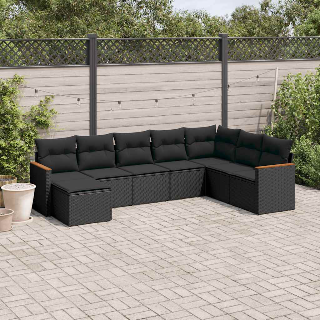 8-dijelni set vrtnih sofa od poliratana s jastucima crni