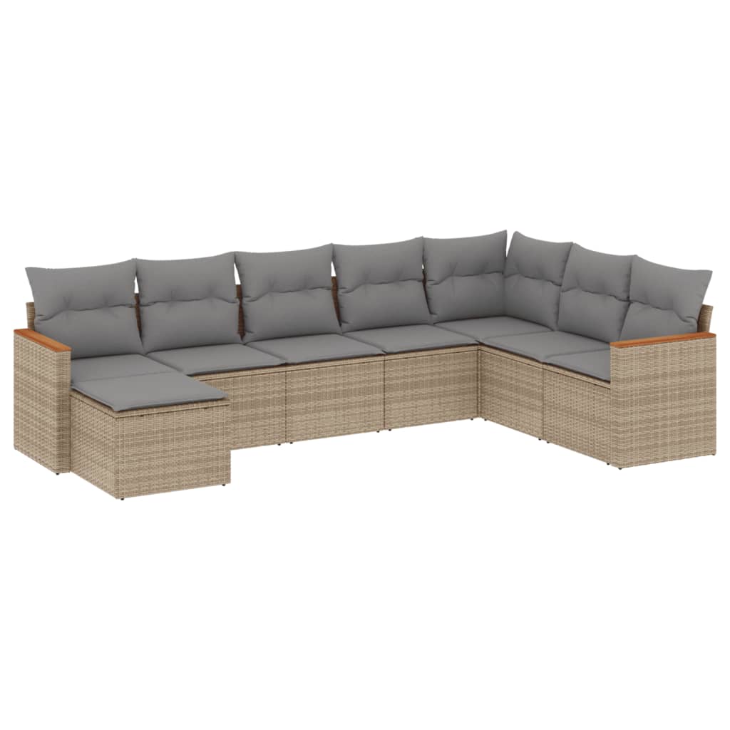 8-dijelni set vrtnih sofa s jastucima bež od poliratana