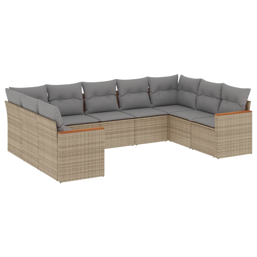 9-dijelni set vrtnih sofa s jastucima bež od poliratana