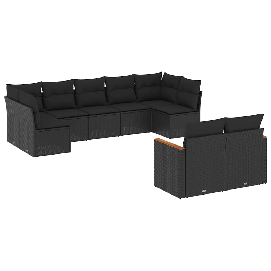 9-dijelni set vrtnih sofa s jastucima crni od poliratana Crna 62 x 62 x 69 cm