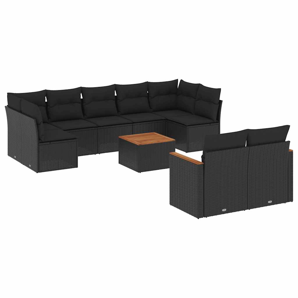 10-dijelni set vrtnih sofa s jastucima crni od poliratana Crna 62 x 62 x 69 cm