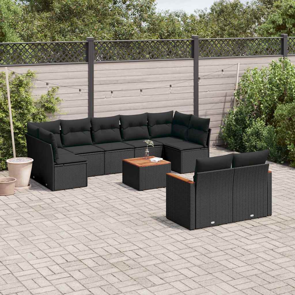 10-dijelni set vrtnih sofa s jastucima crni od poliratana Crna 62 x 62 x 69 cm