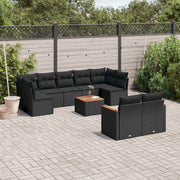 10-dijelni set vrtnih sofa s jastucima crni od poliratana Crna 62 x 62 x 69 cm