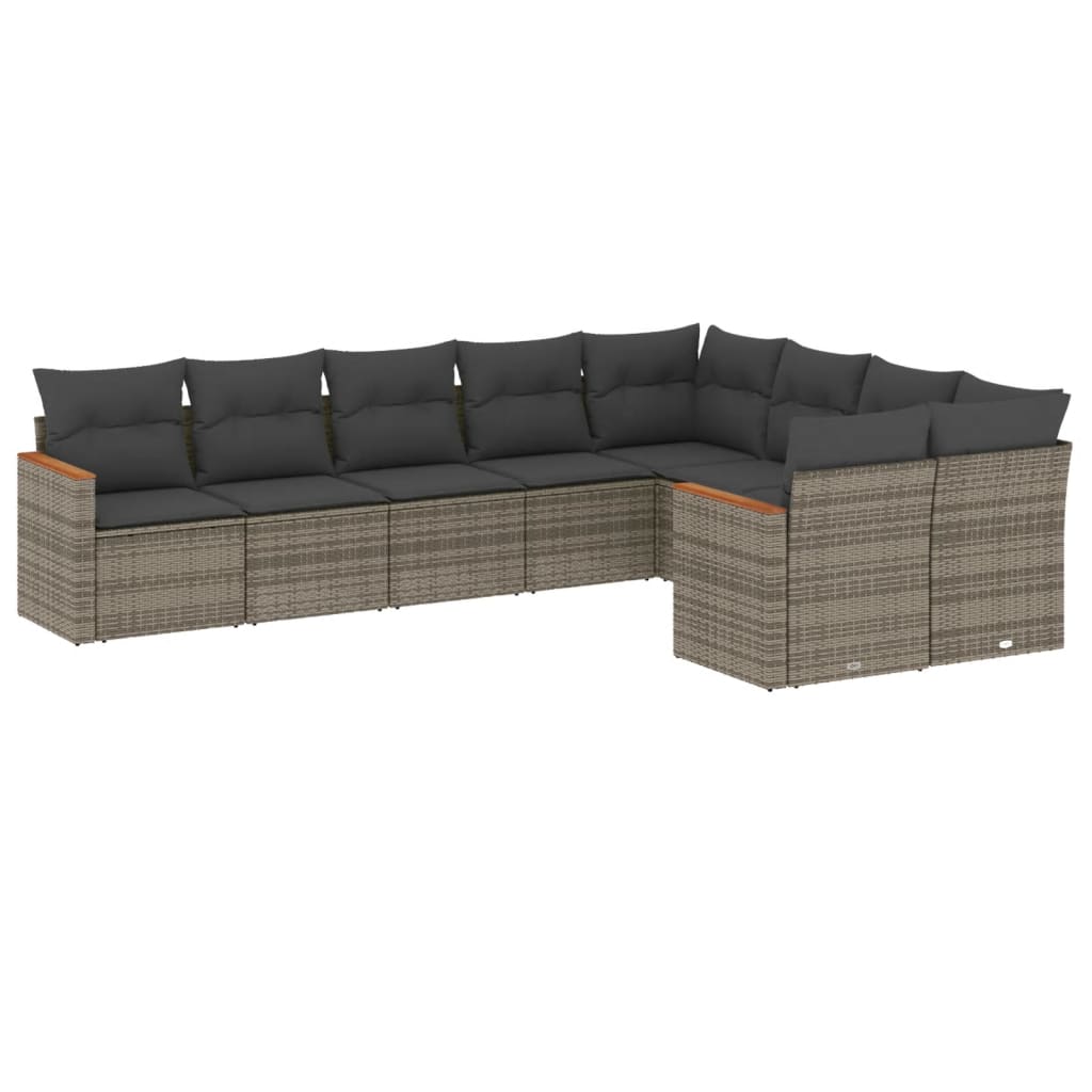 9-dijelni set vrtnih sofa od poliratana s jastucima sivi