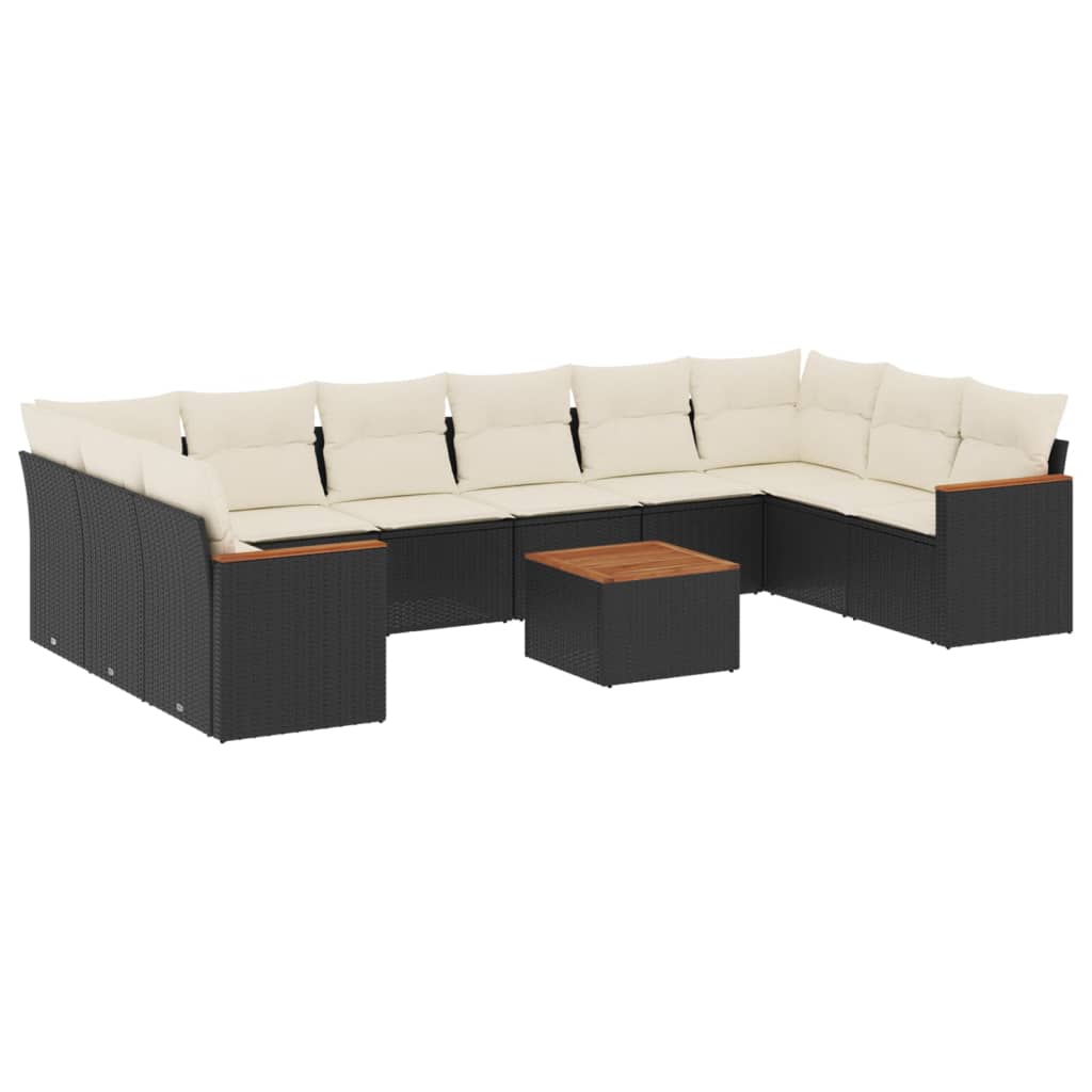 11-dijelni set vrtnih sofa od poliratana s jastucima crni Crna 62 x 62 x 69 cm