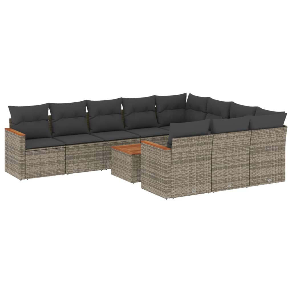 11-dijelni set vrtnih sofa od poliratana s jastucima sivi