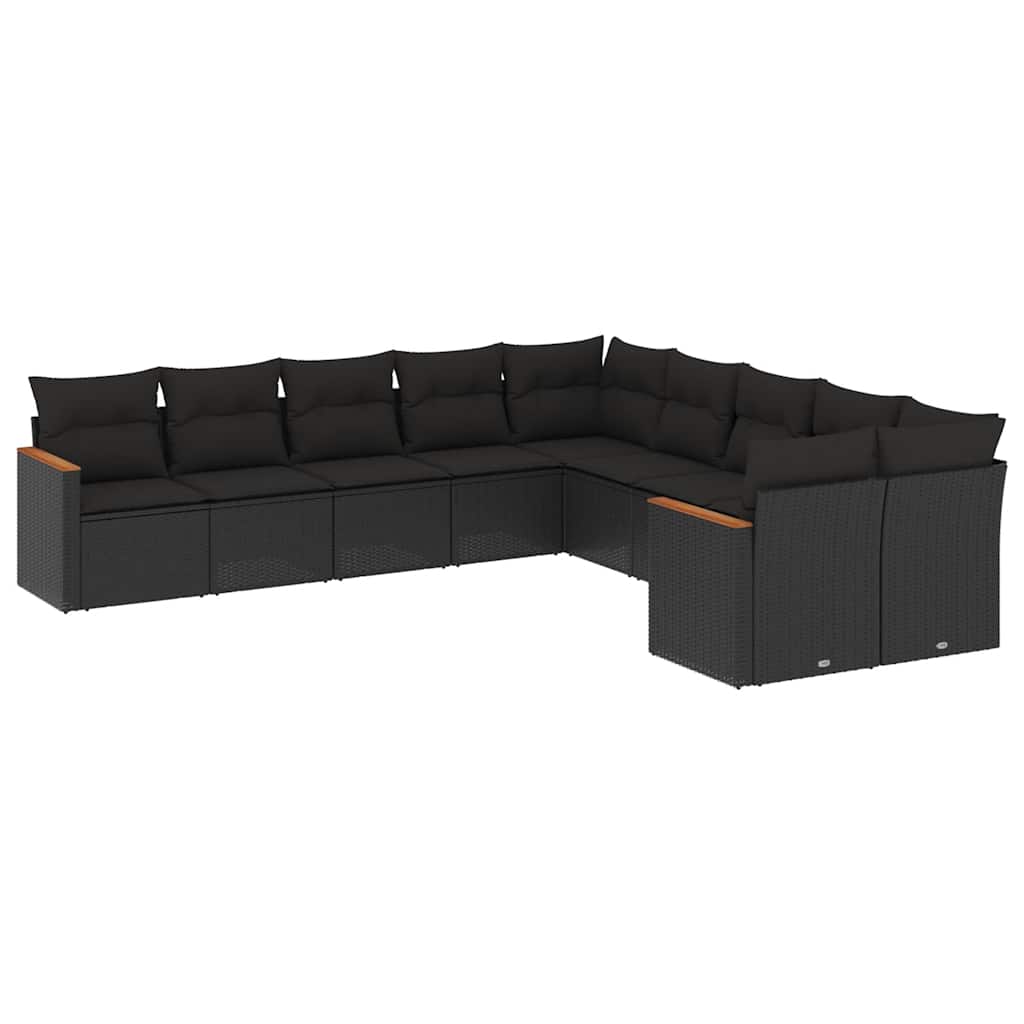 10-dijelni set vrtnih sofa s jastucima crni od poliratana