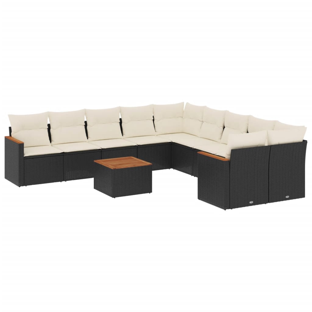 11-dijelni set vrtnih sofa od poliratana s jastucima crni Crna 62 x 62 x 69 cm