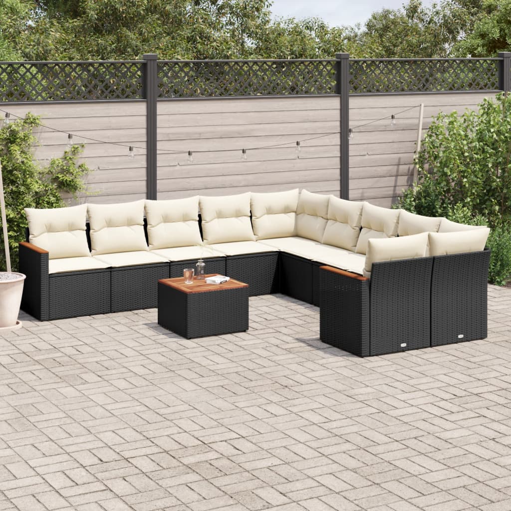 11-dijelni set vrtnih sofa od poliratana s jastucima crni Crna 62 x 62 x 69 cm