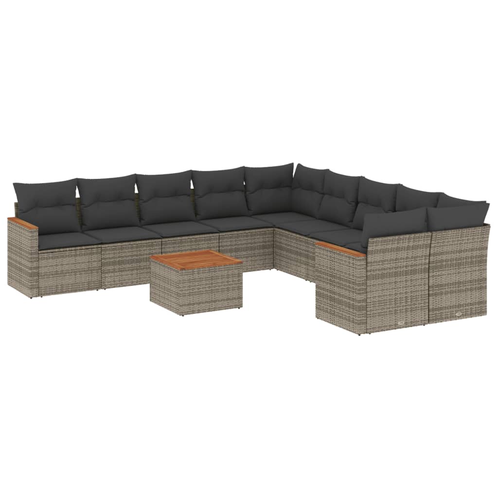 11-dijelni set vrtnih sofa od poliratana s jastucima sivi