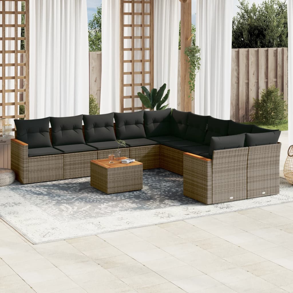 11-dijelni set vrtnih sofa od poliratana s jastucima sivi