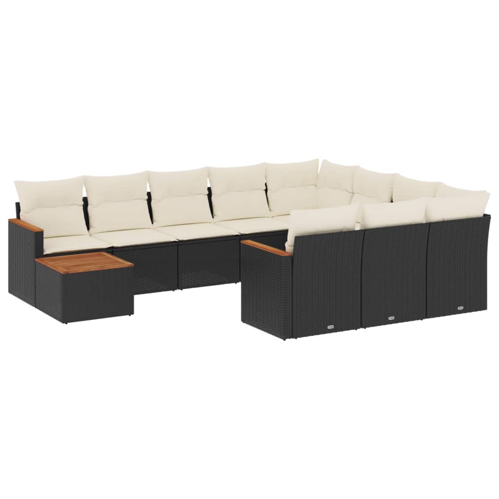 11-dijelni set vrtnih sofa od poliratana s jastucima crni