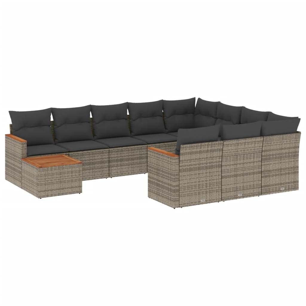 11-dijelni set vrtnih sofa od poliratana s jastucima sivi