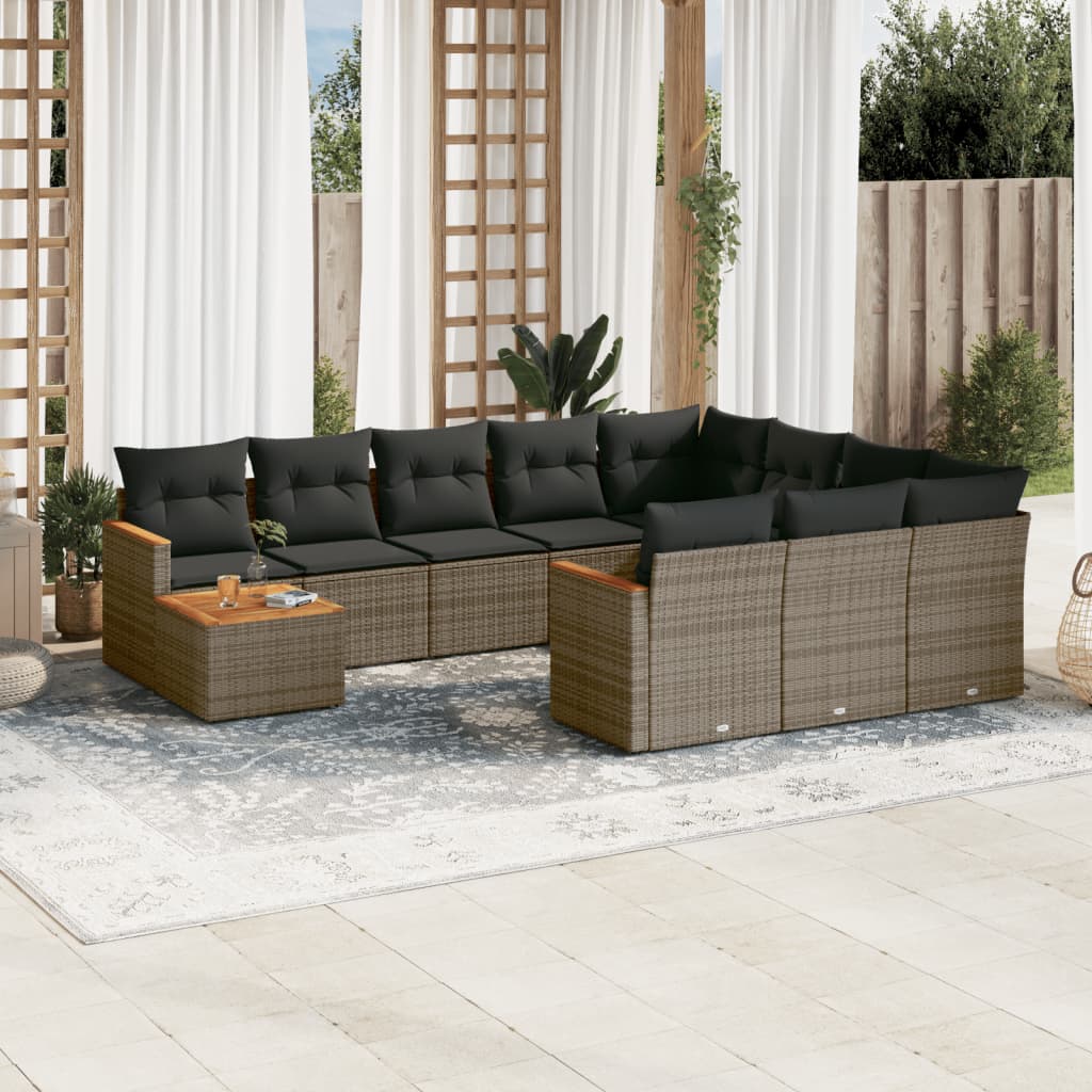 11-dijelni set vrtnih sofa od poliratana s jastucima sivi