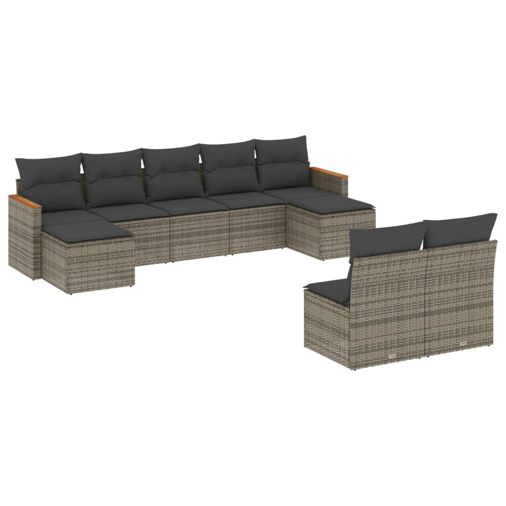 9-dijelni set vrtnih sofa od poliratana s jastucima sivi
