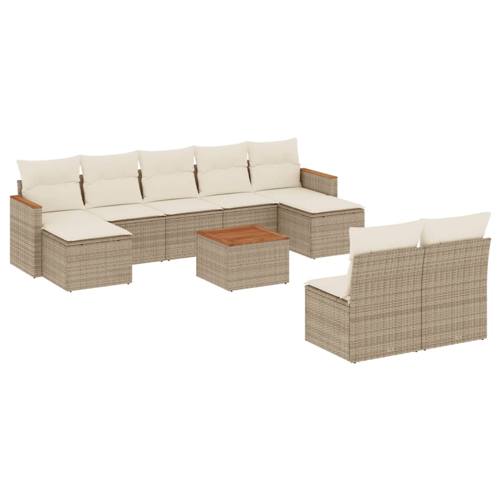 10-dijelni set vrtnih sofa s jastucima bež od poliratana 62 x 62 x 69 cm