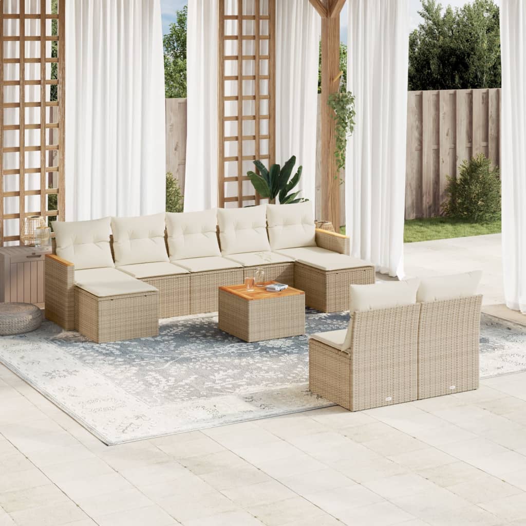 10-dijelni set vrtnih sofa s jastucima bež od poliratana 62 x 62 x 69 cm