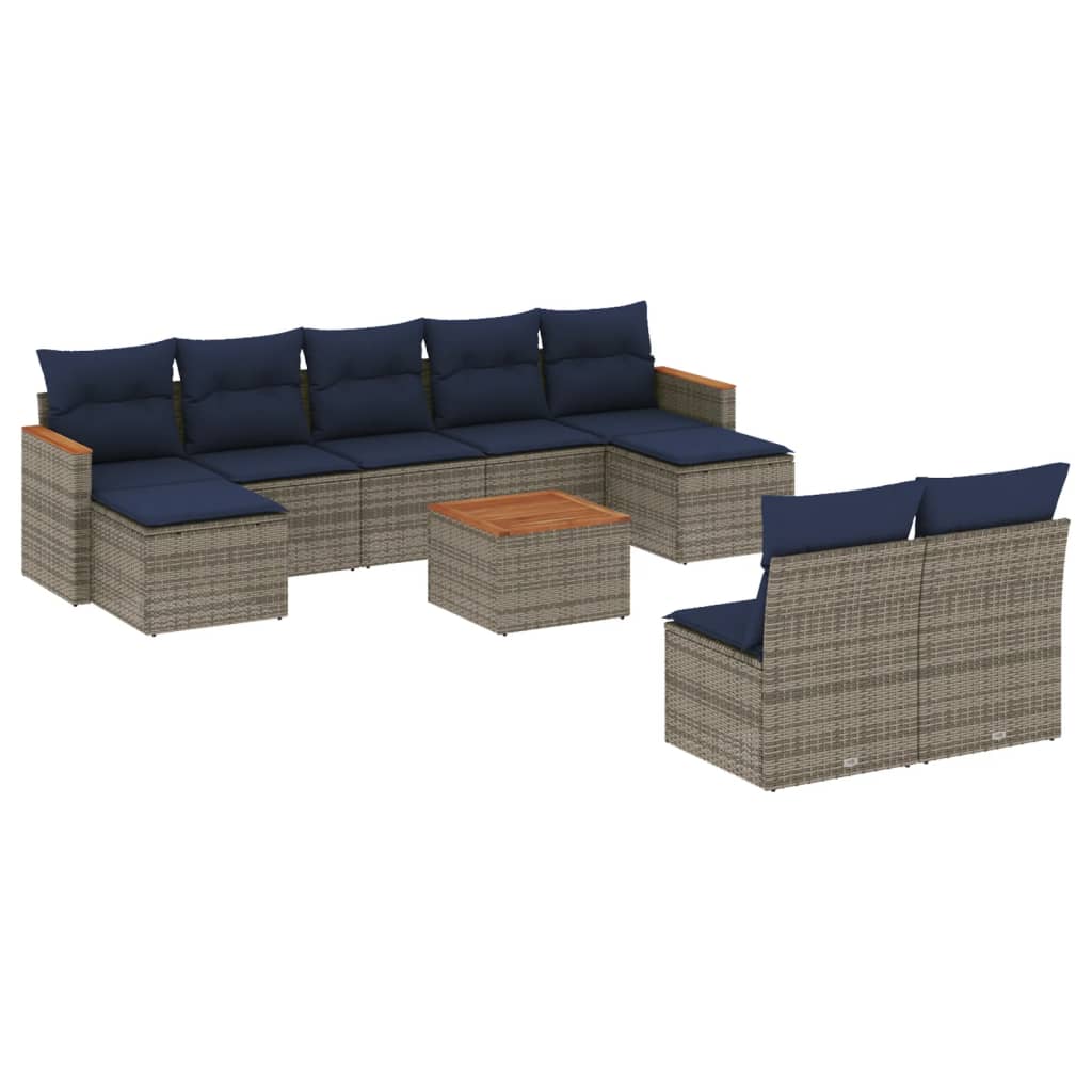 Vrtni set od 10 dijelova s jastucima, sivi poliratan