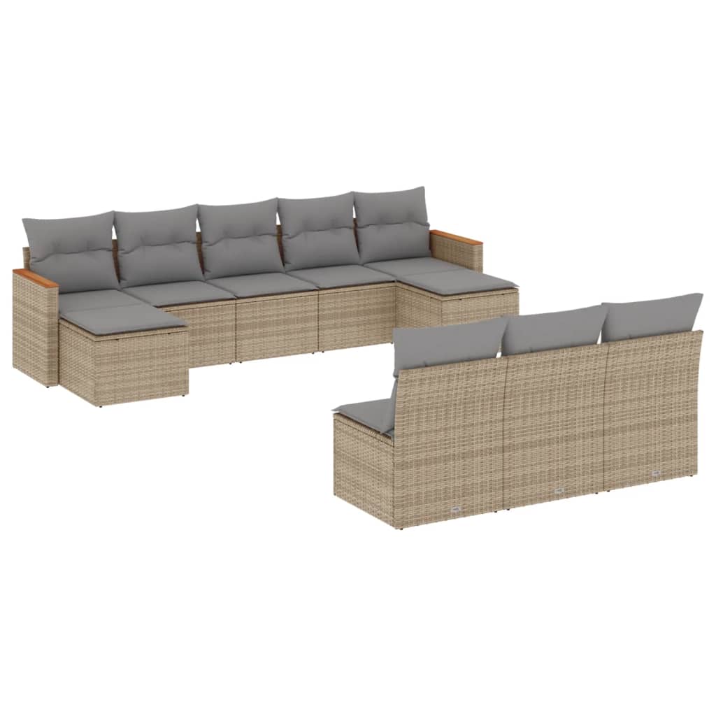 10-dijelni set vrtnih sofa s jastucima bež od poliratana 61 x 62 x 69 cm